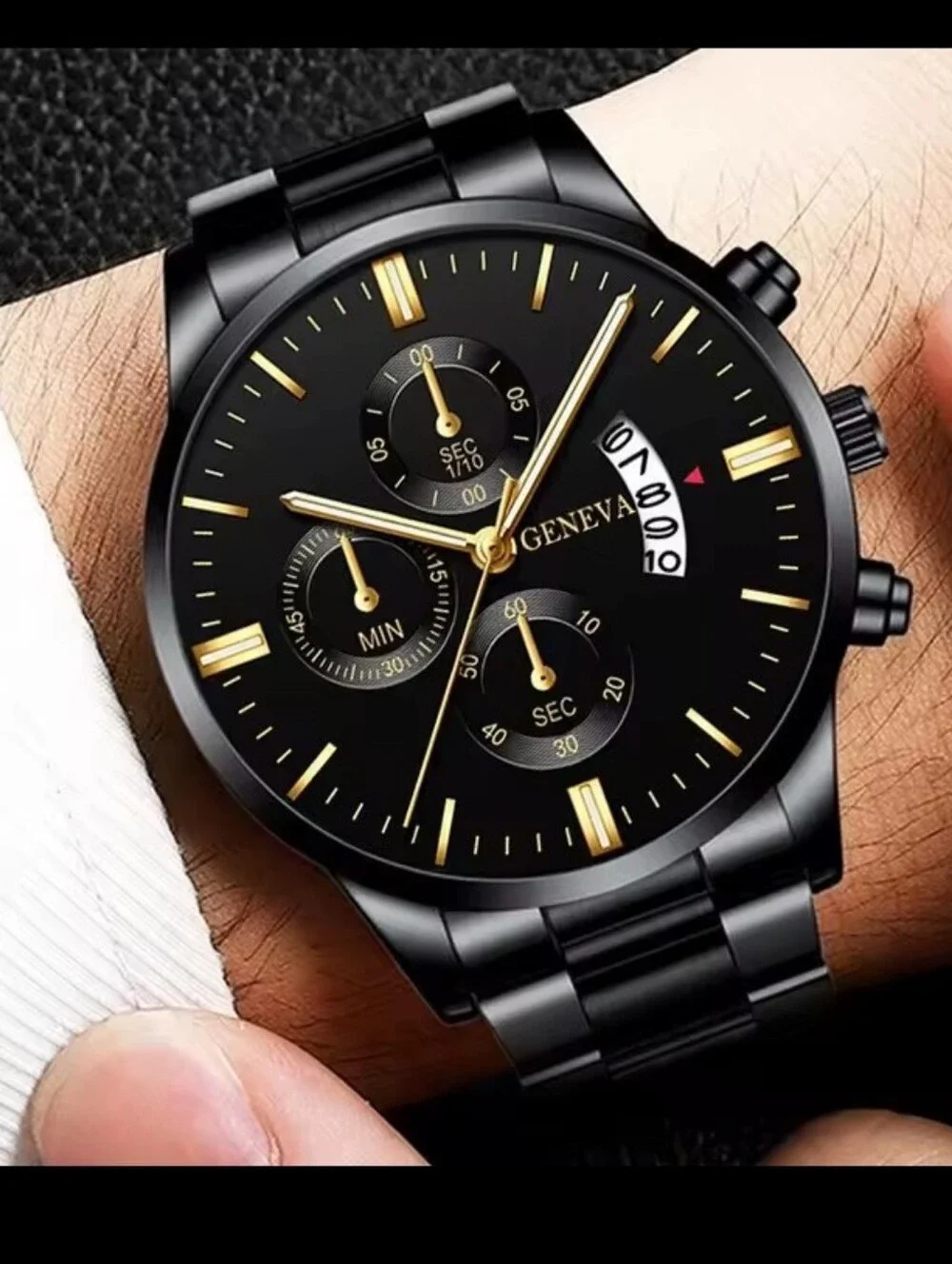 Men's Watch Stainless Steel Black Geneva New Jewelry G26